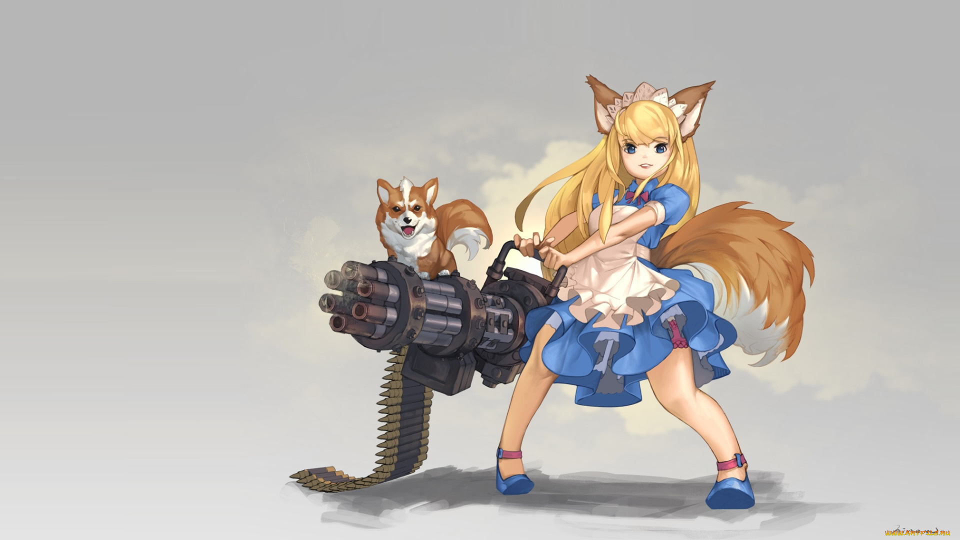 аниме, животные, , существа, взгляд, девушка, фон