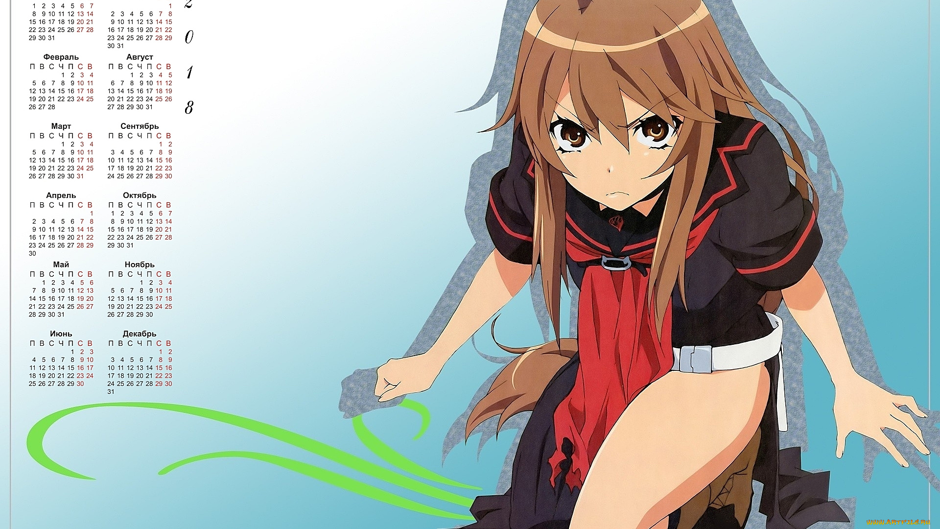 календари, аниме, 2018, эмоции, взгляд, девушка