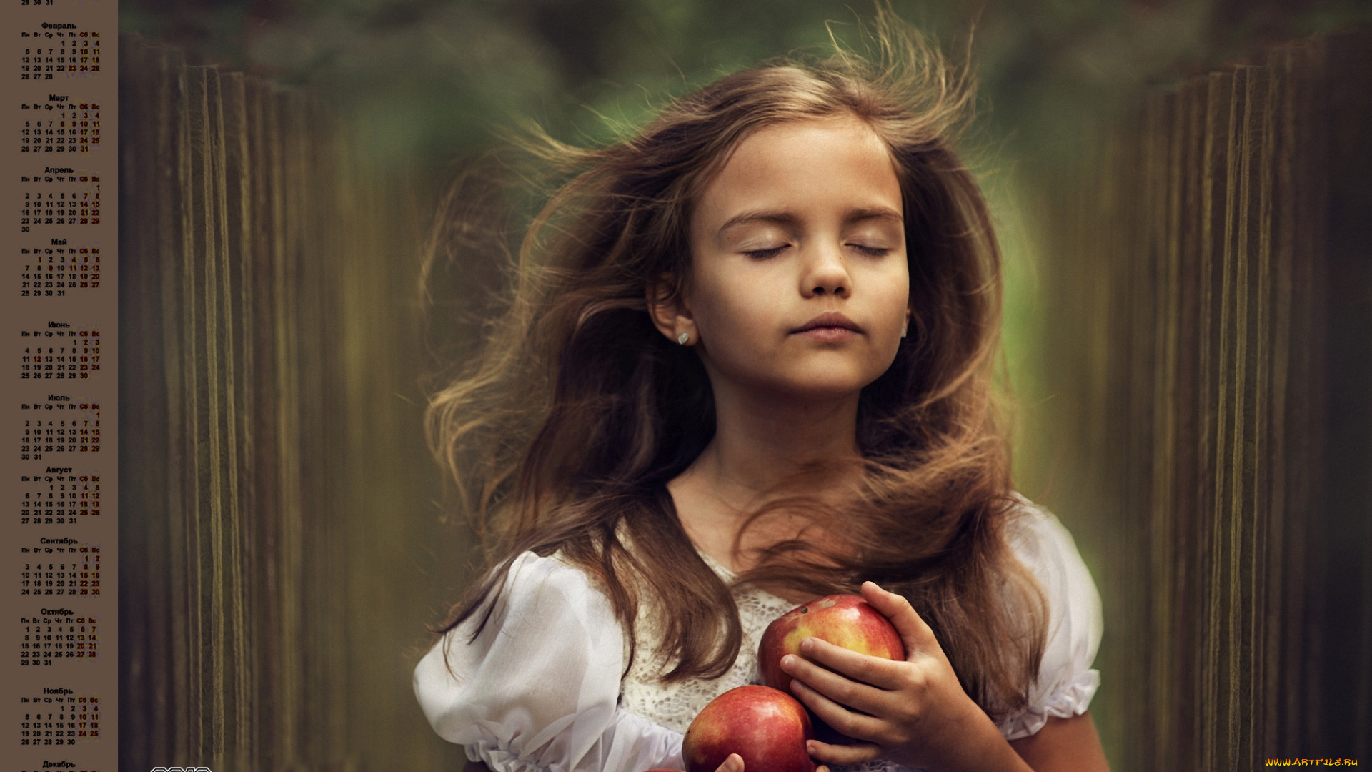 календари, дети, яблоко, девочка, 2018