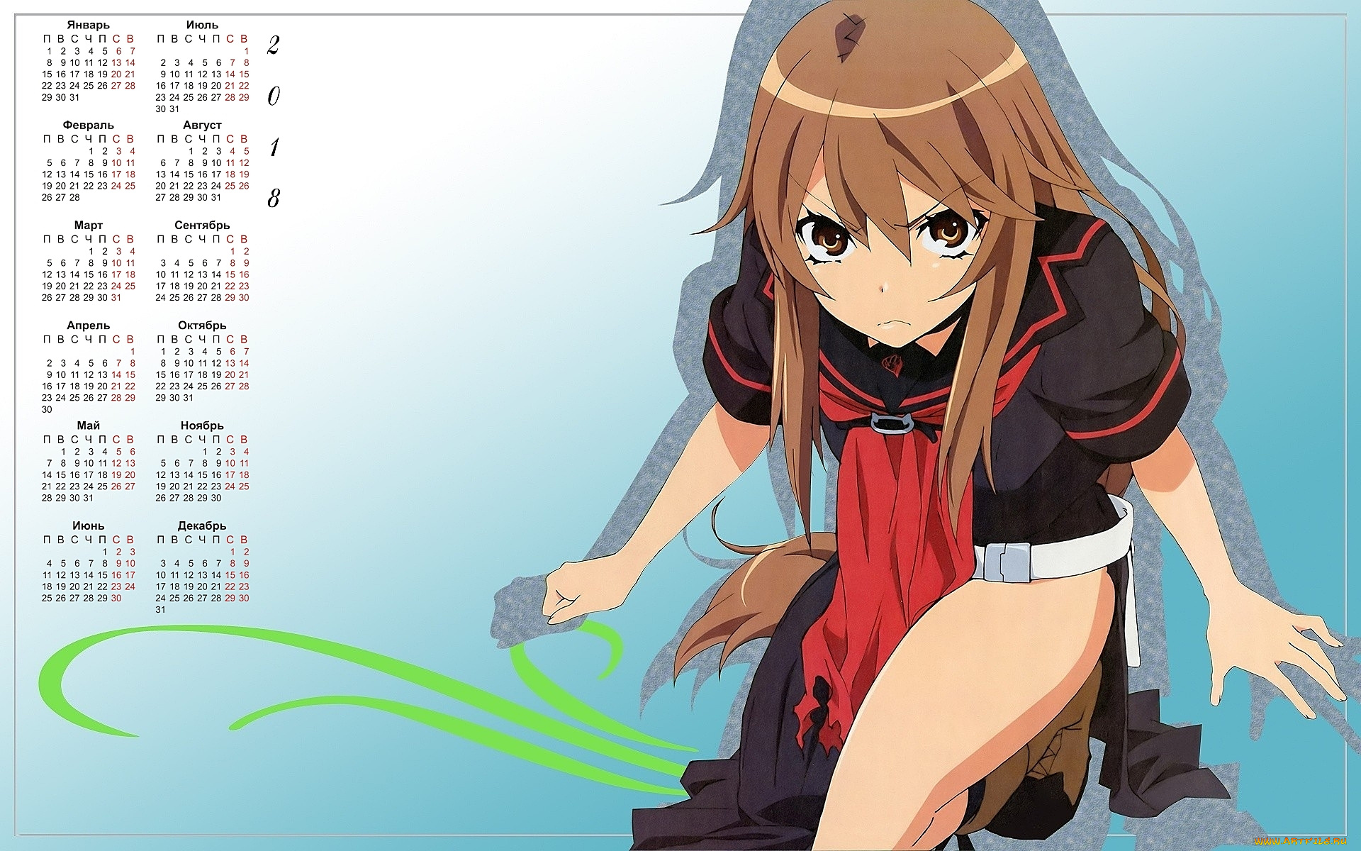 календари, аниме, 2018, эмоции, взгляд, девушка