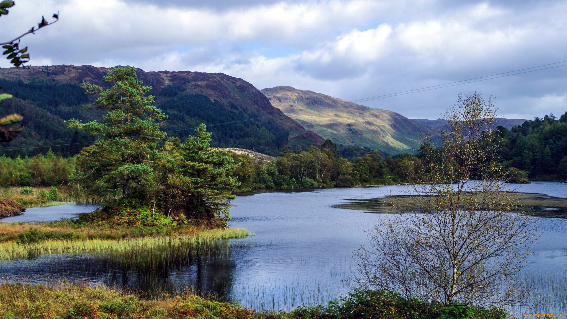 природа, реки, озера, река, островок, горы