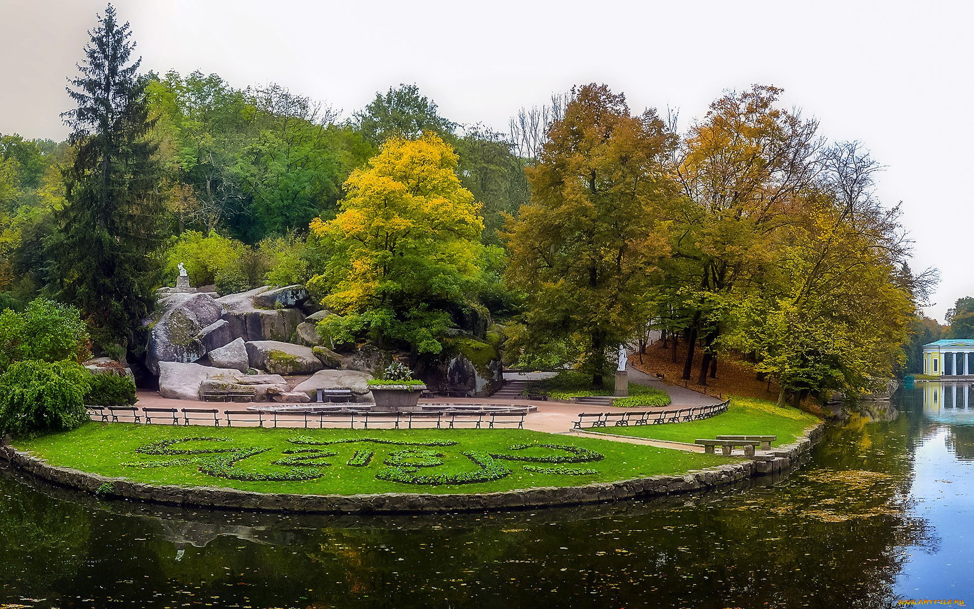 природа, парк, аллеи, озеро