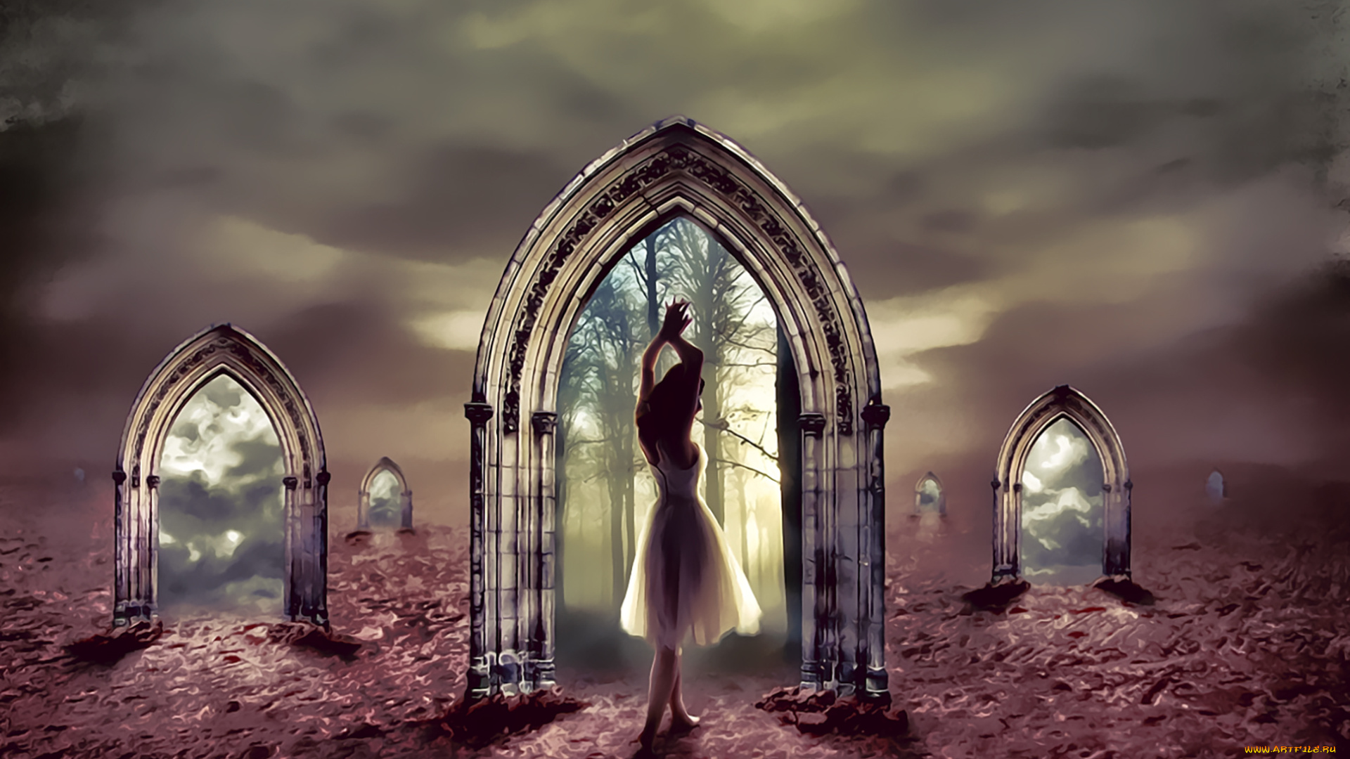 календари, фэнтези, девушка, арка, вход, calendar, 2019