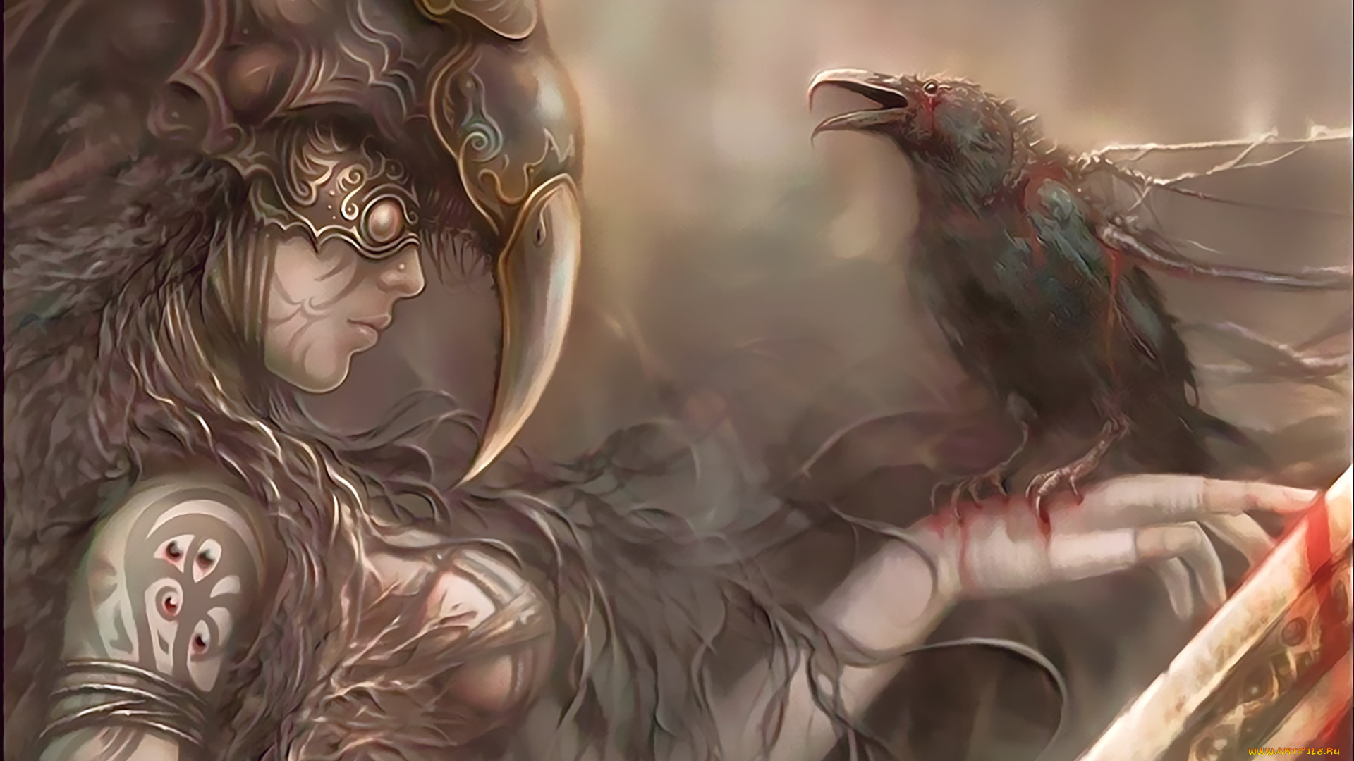 календари, фэнтези, маска, профиль, девушка, кровь, птица, 2019, calendar