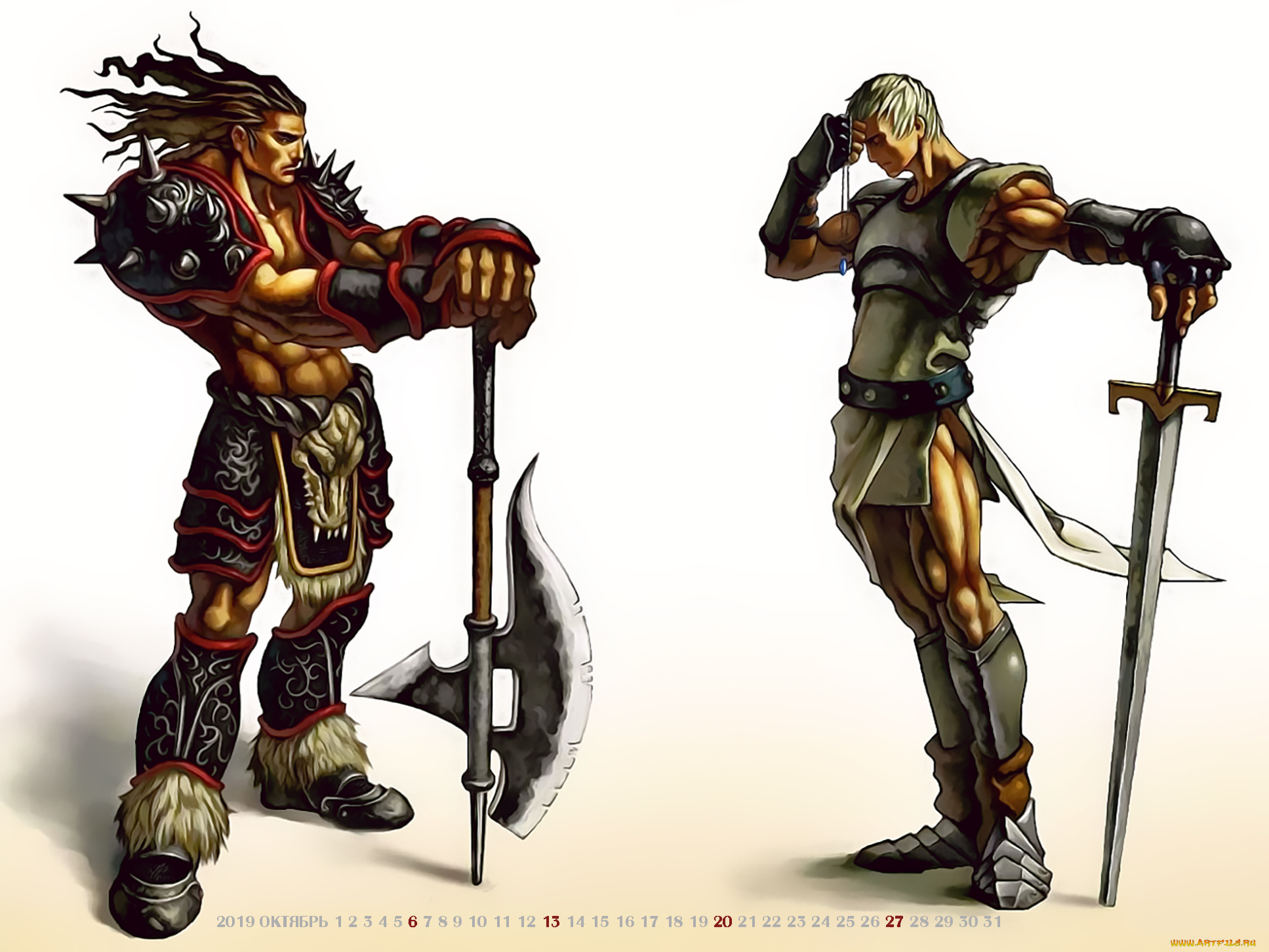 календари, видеоигры, 2019, calendar, двое, оружие, воин, мужчина