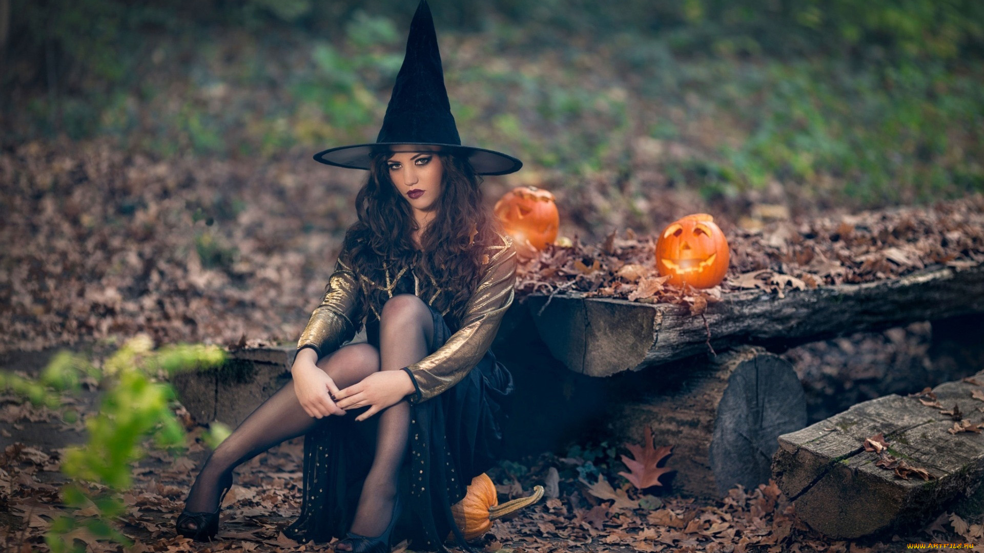 девушки, -, креатив, , косплей, шляпа, тыквы