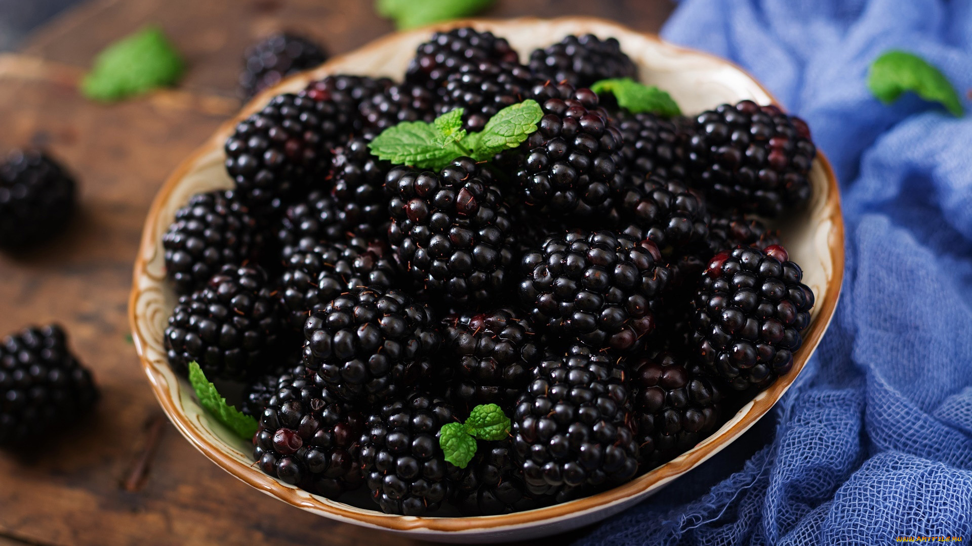 еда, ежевика, мята, ягоды