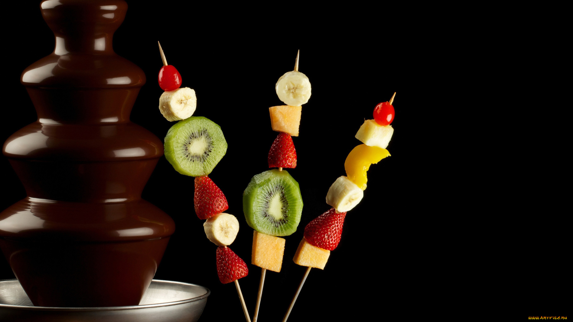 еда, фрукты, , ягоды, клубника, киви, банан, шоколад