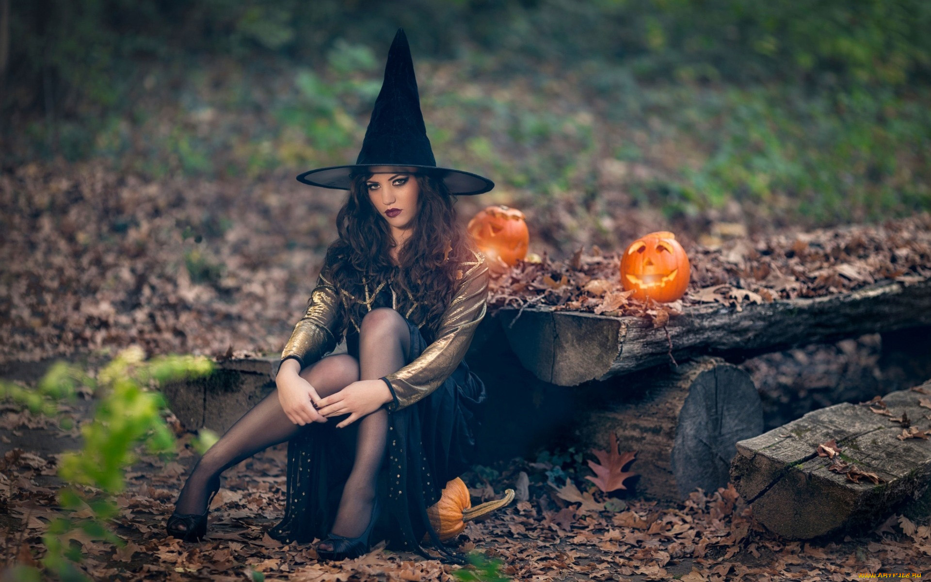 девушки, -, креатив, , косплей, шляпа, тыквы