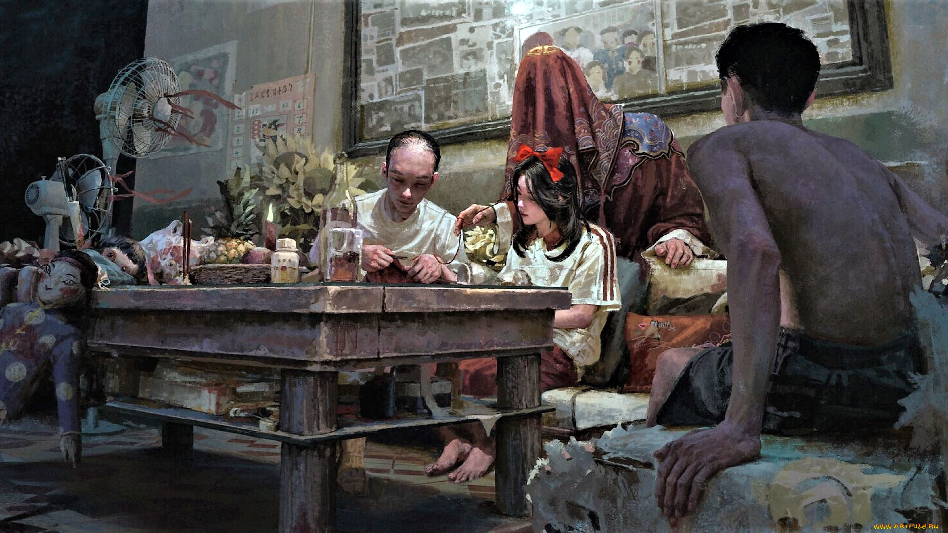 фэнтези, существа, семья, стол