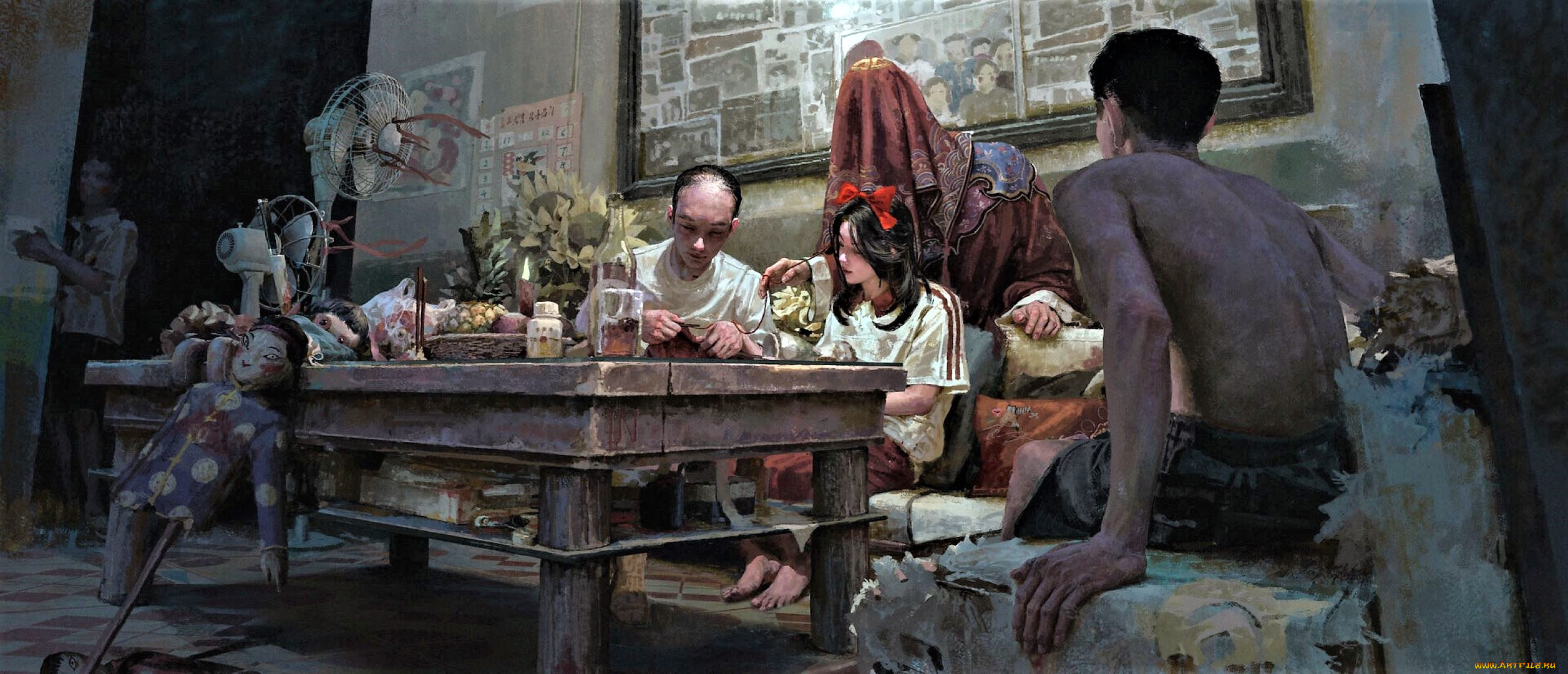 фэнтези, существа, семья, стол