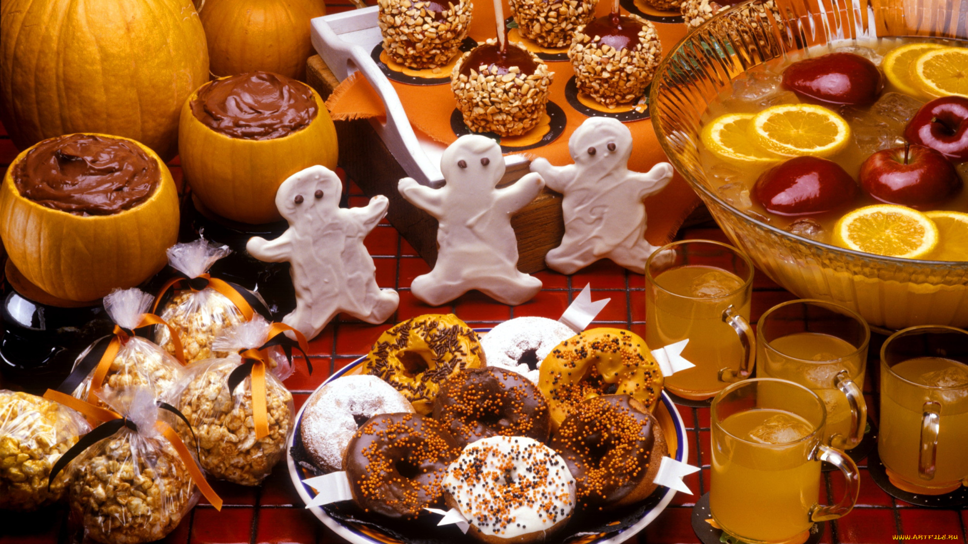 еда, разное, тыква, карамельные, яблоки, пончики, шоколадный, крем, пунш