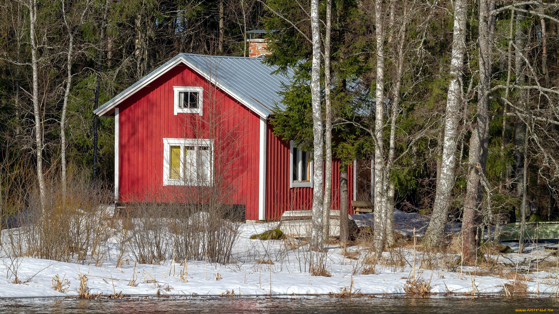города, -, здания, , дома, река, лес, зима, дом, снег