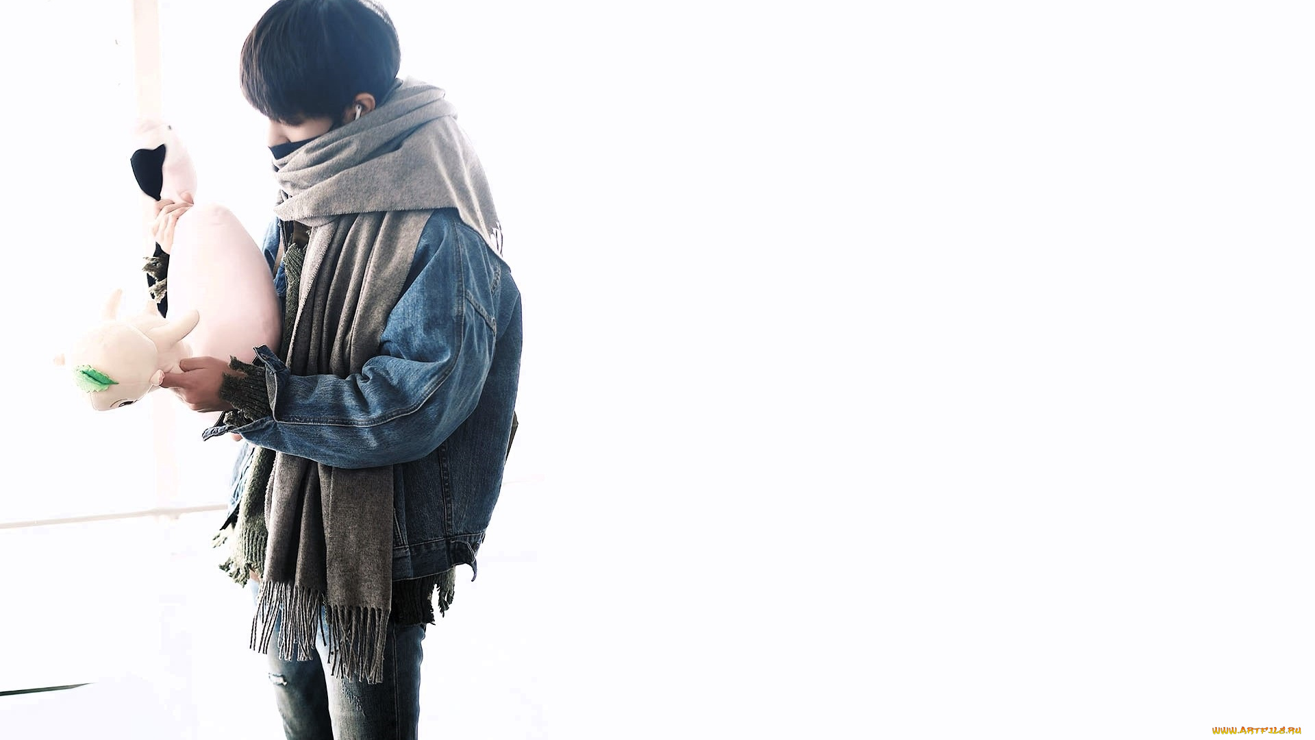 мужчины, xiao, zhan, актер, шарф, куртка, игрушка, фламинго