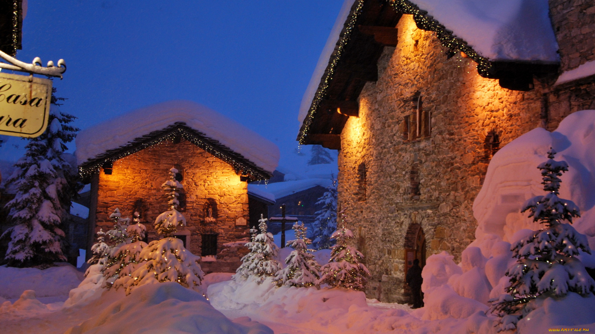 франция, города, улицы, площади, набережные, ели, снег, зима, дома