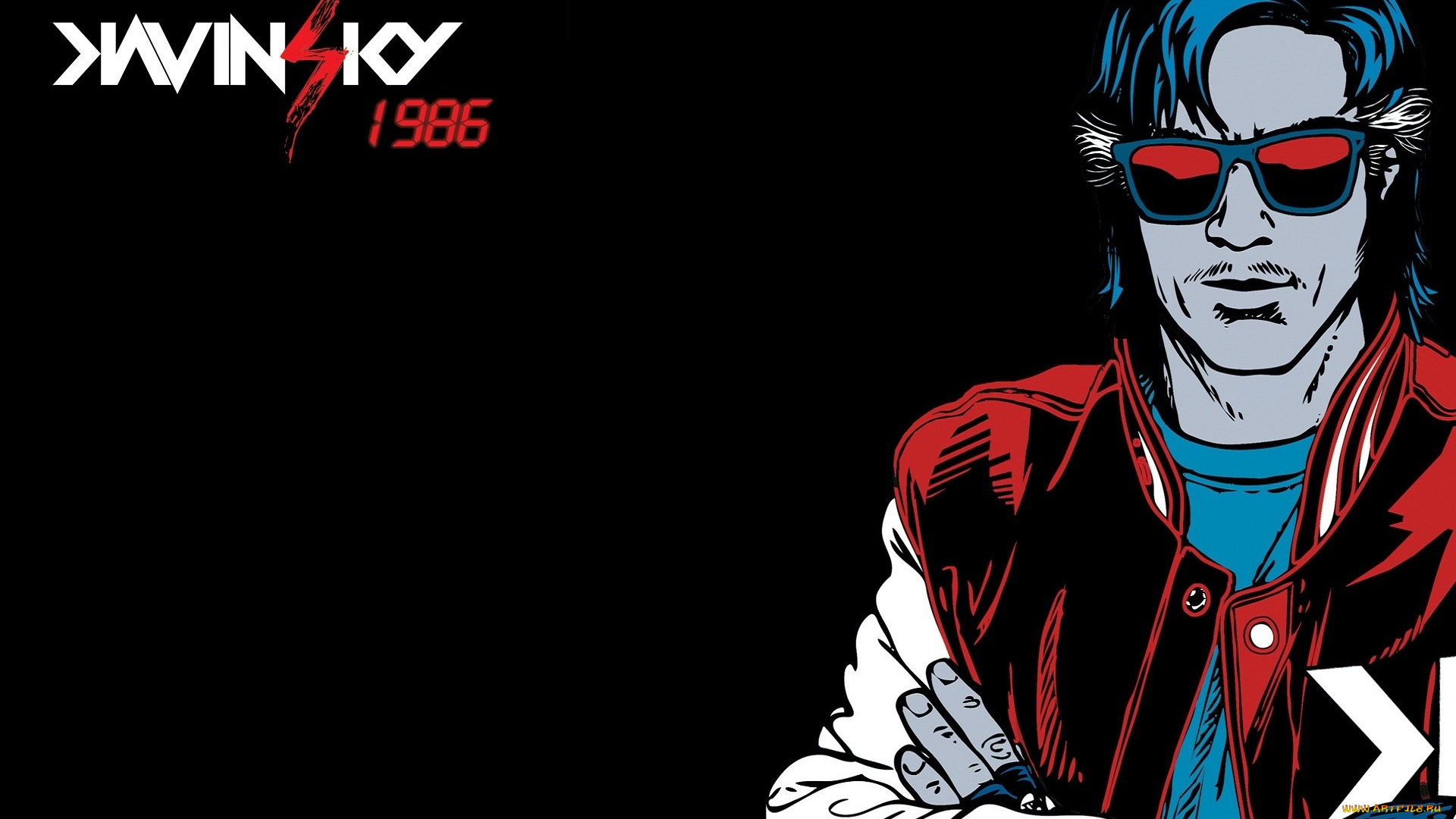 kavinsky, векторная, графика, мужчина, очки, куртка