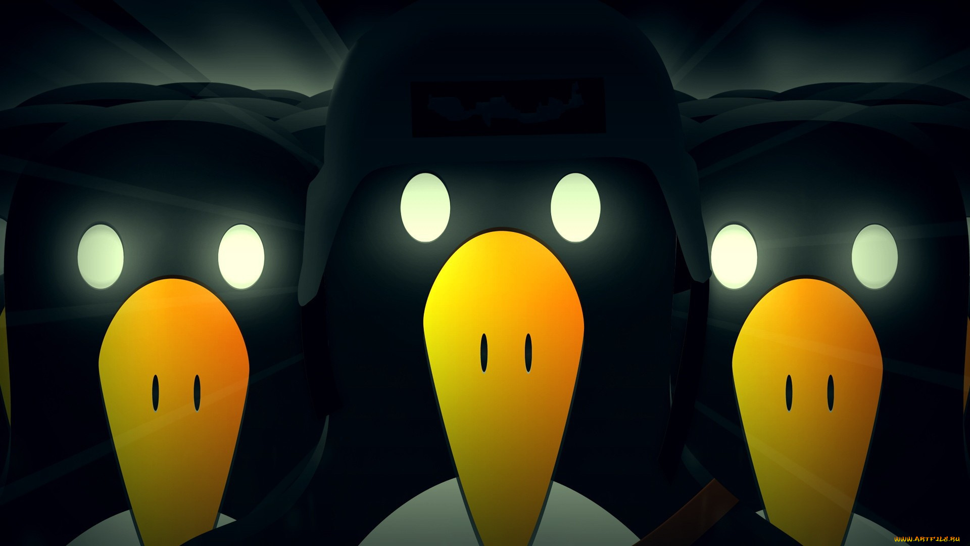 компьютеры, linux, пингвины, шапка, глаза