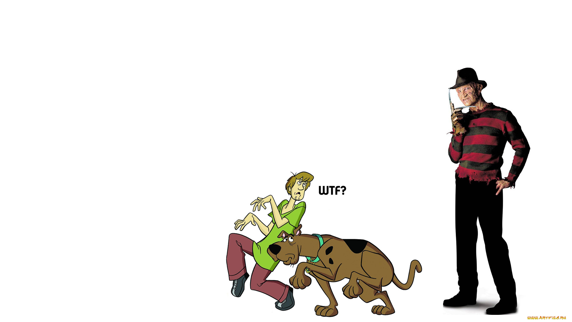 скуби, ду, против, фредди, крюгера, юмор, приколы, прикол, скуби-ду, scooby-doo, крюгер, кошмар, на, улице, вязов, надпись