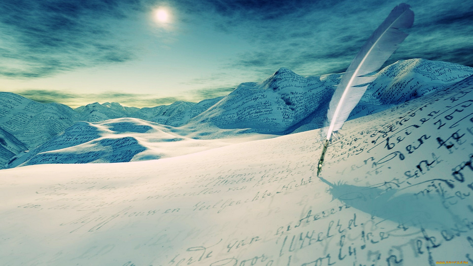 vacation, letters, разное, компьютерный, дизайн, буквы, небо, перо, горы