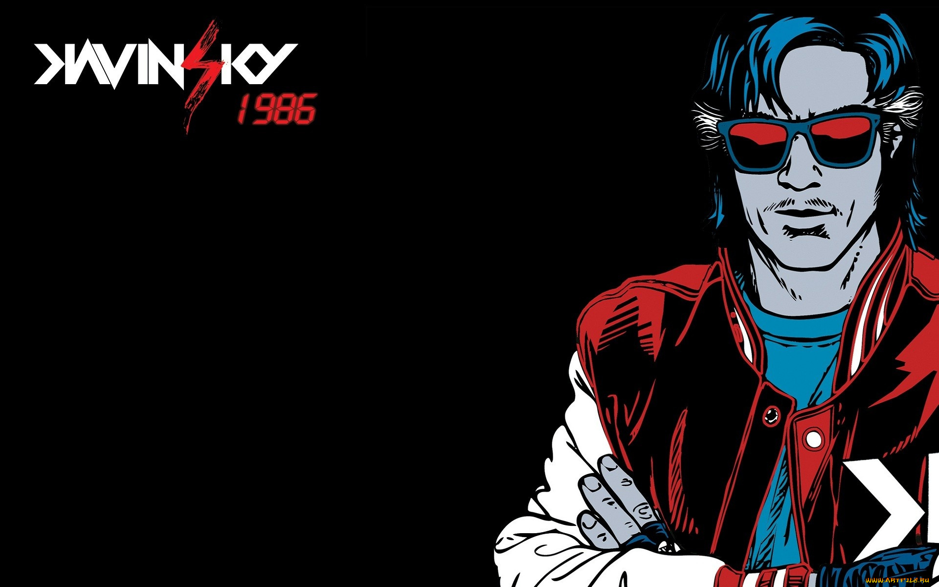 kavinsky, векторная, графика, мужчина, очки, куртка
