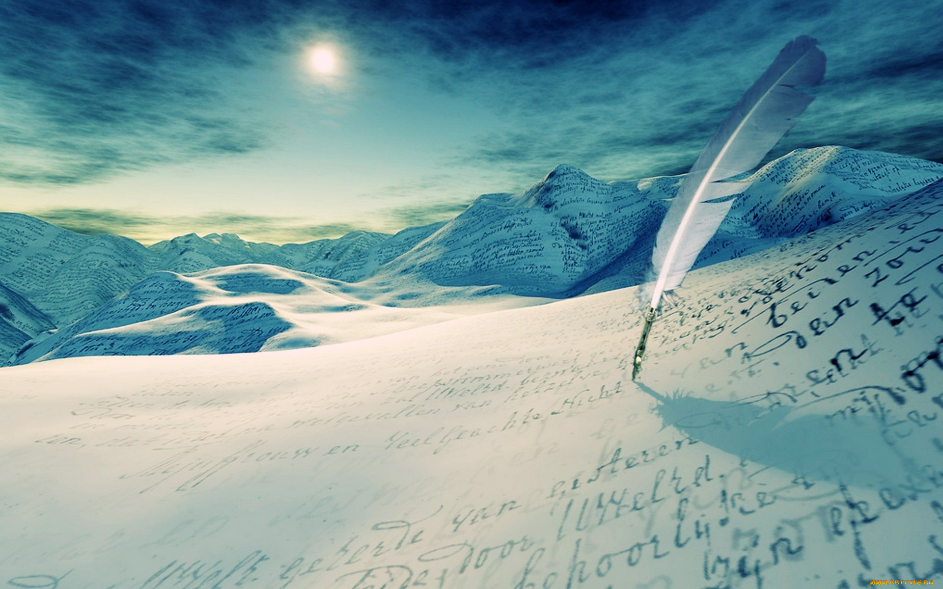 vacation, letters, разное, компьютерный, дизайн, буквы, небо, перо, горы