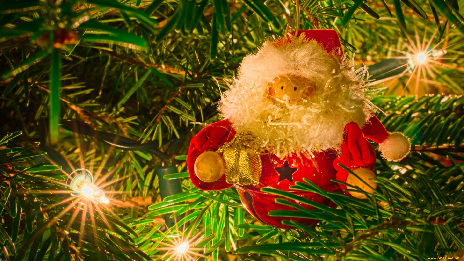 праздничные, дед, мороз, дед, мороз, гирлянда, лампочки, иголки, ёлка
