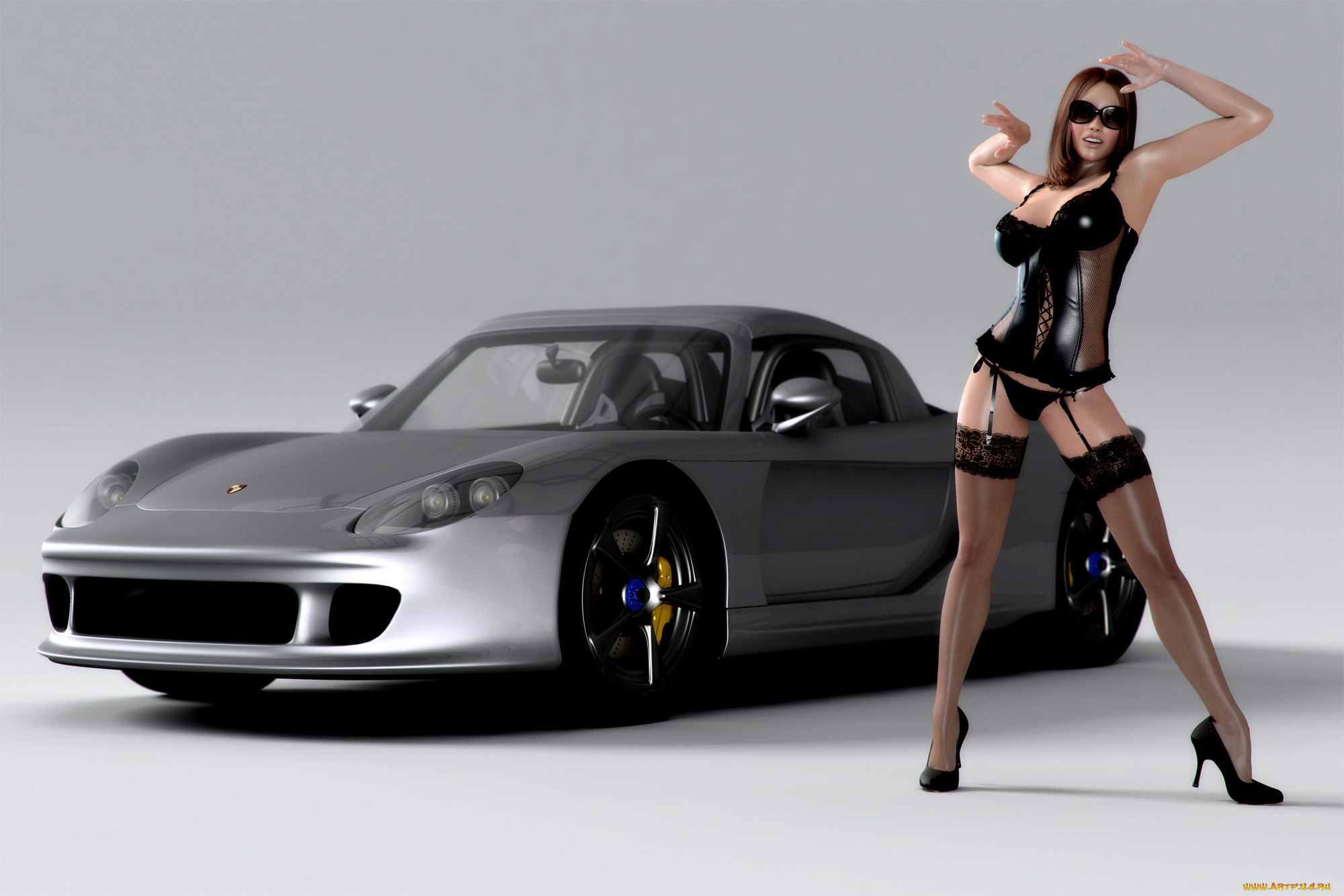 автомобили, 3д, автомобиль, девушка