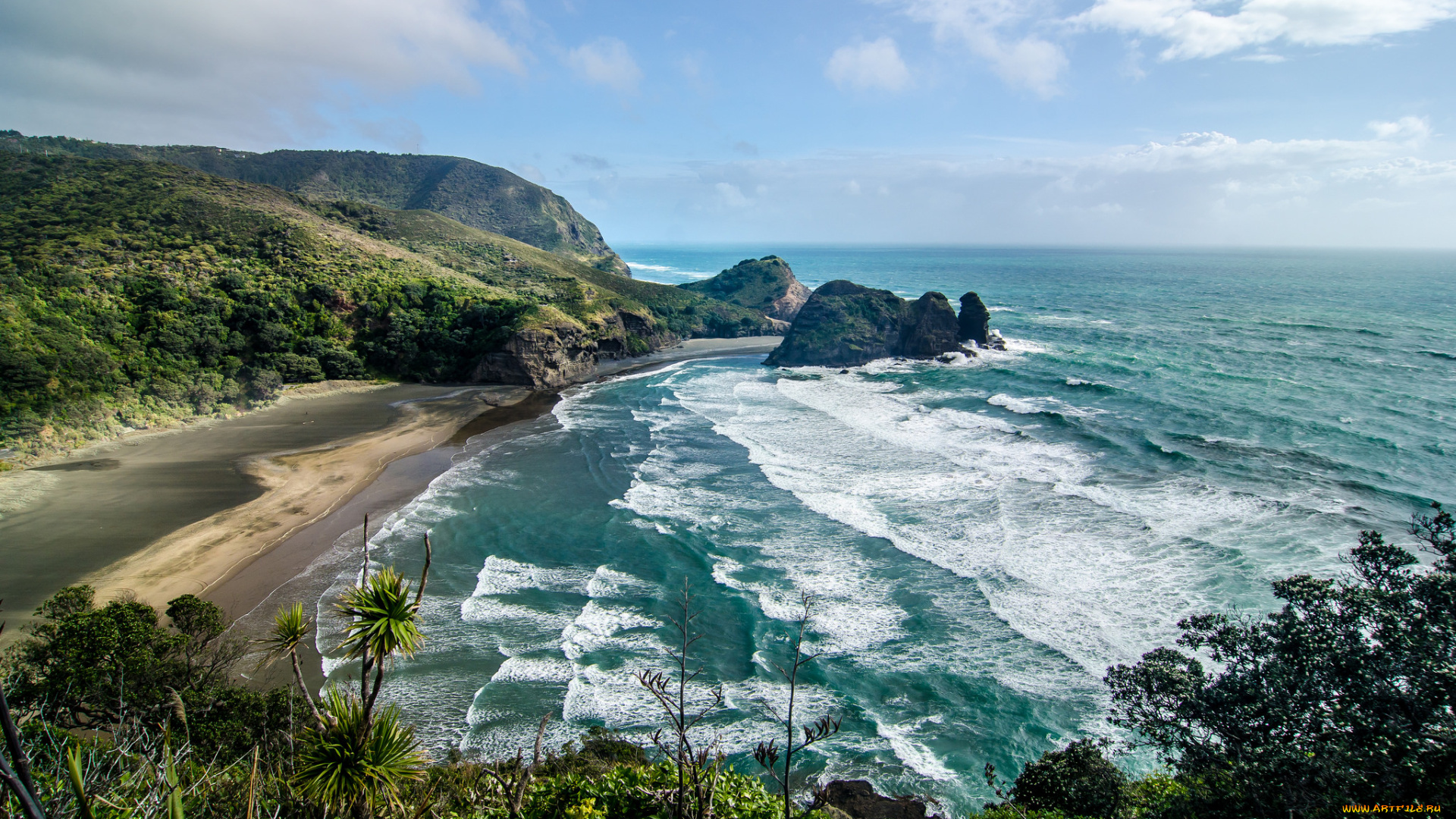 природа, побережье, бухта, пляж, волны, океан