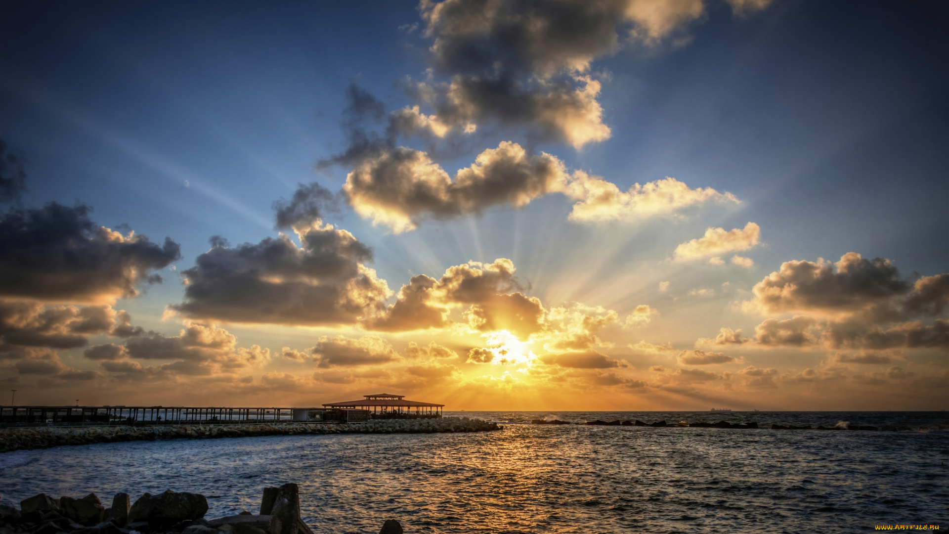 природа, восходы, закаты, солнце, тучи, побережье, океан