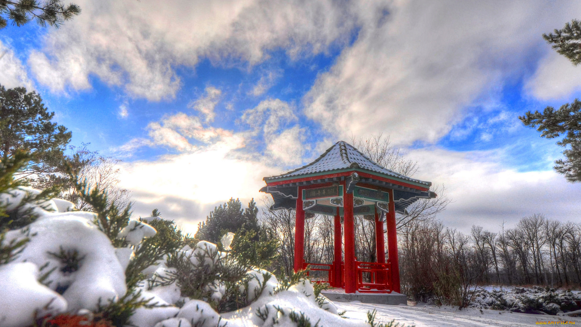 разное, сооружения, , постройки, снег, беседка, деревья