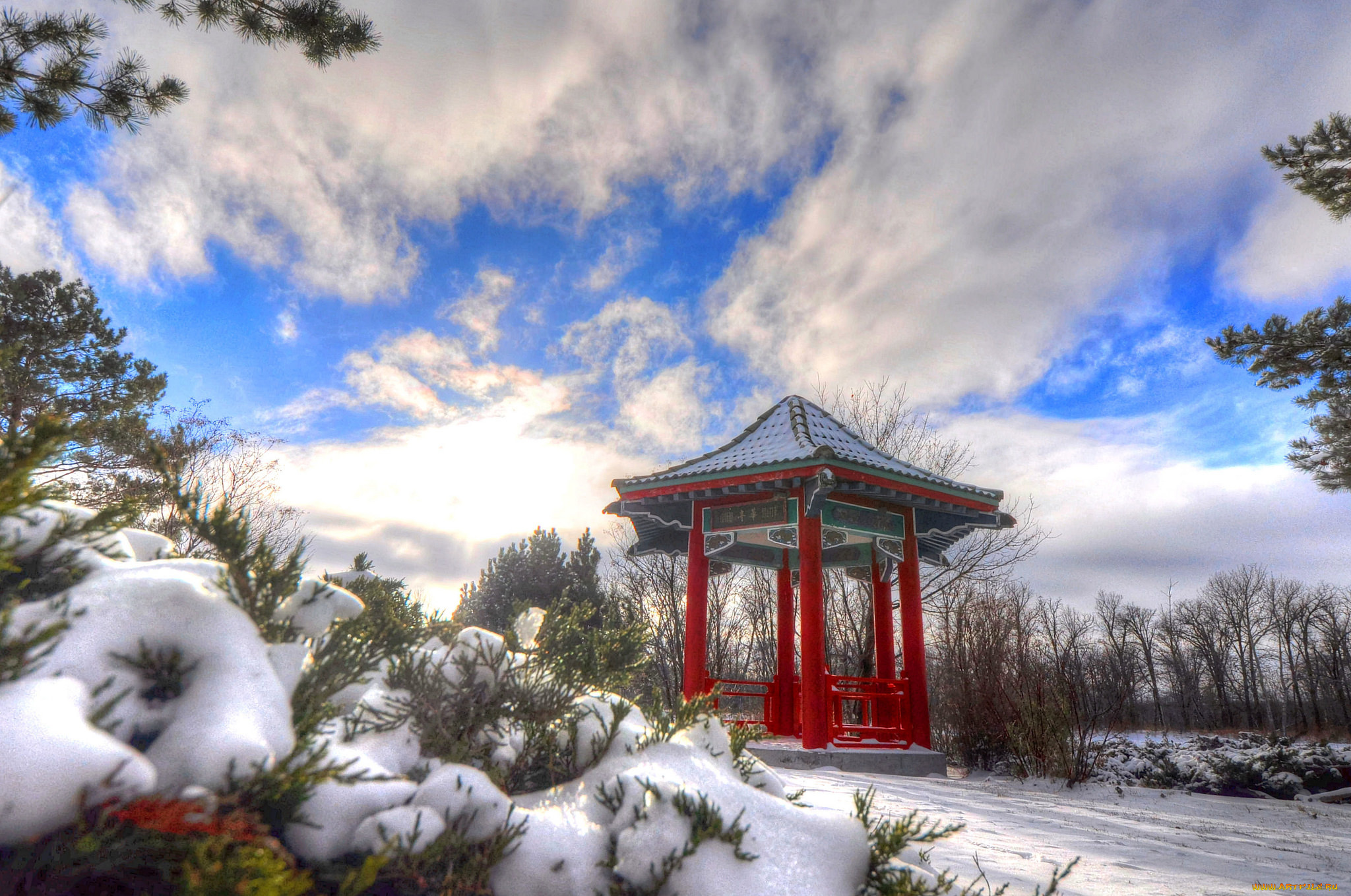 разное, сооружения, , постройки, снег, беседка, деревья