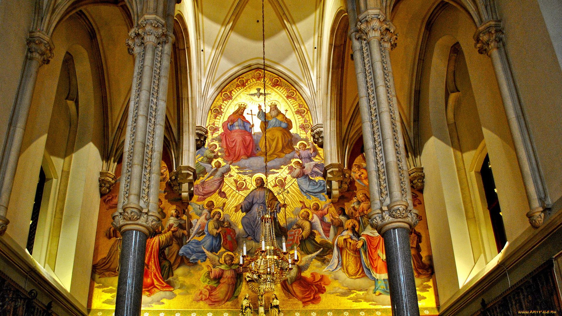 интерьер, убранство, , роспись, храма, фреска, колонны, австрия, вена, монастырь, майерлинг, религия