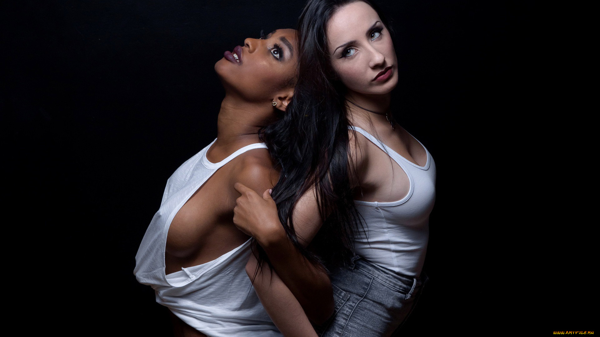 девушки, -unsort, , группа, девушек, позируют, мулатка, брюнетка, разные