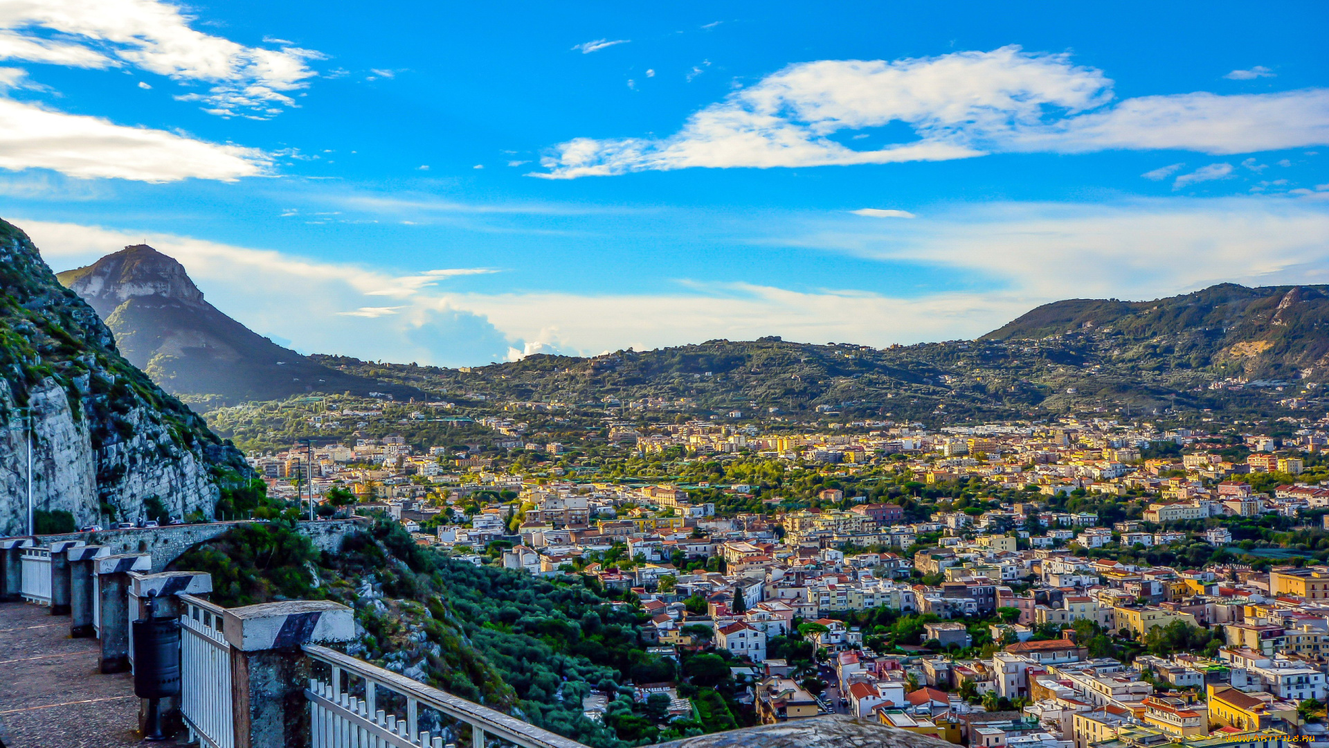 города, амальфийское, и, лигурийское, побережье, , италия, панорама, горы