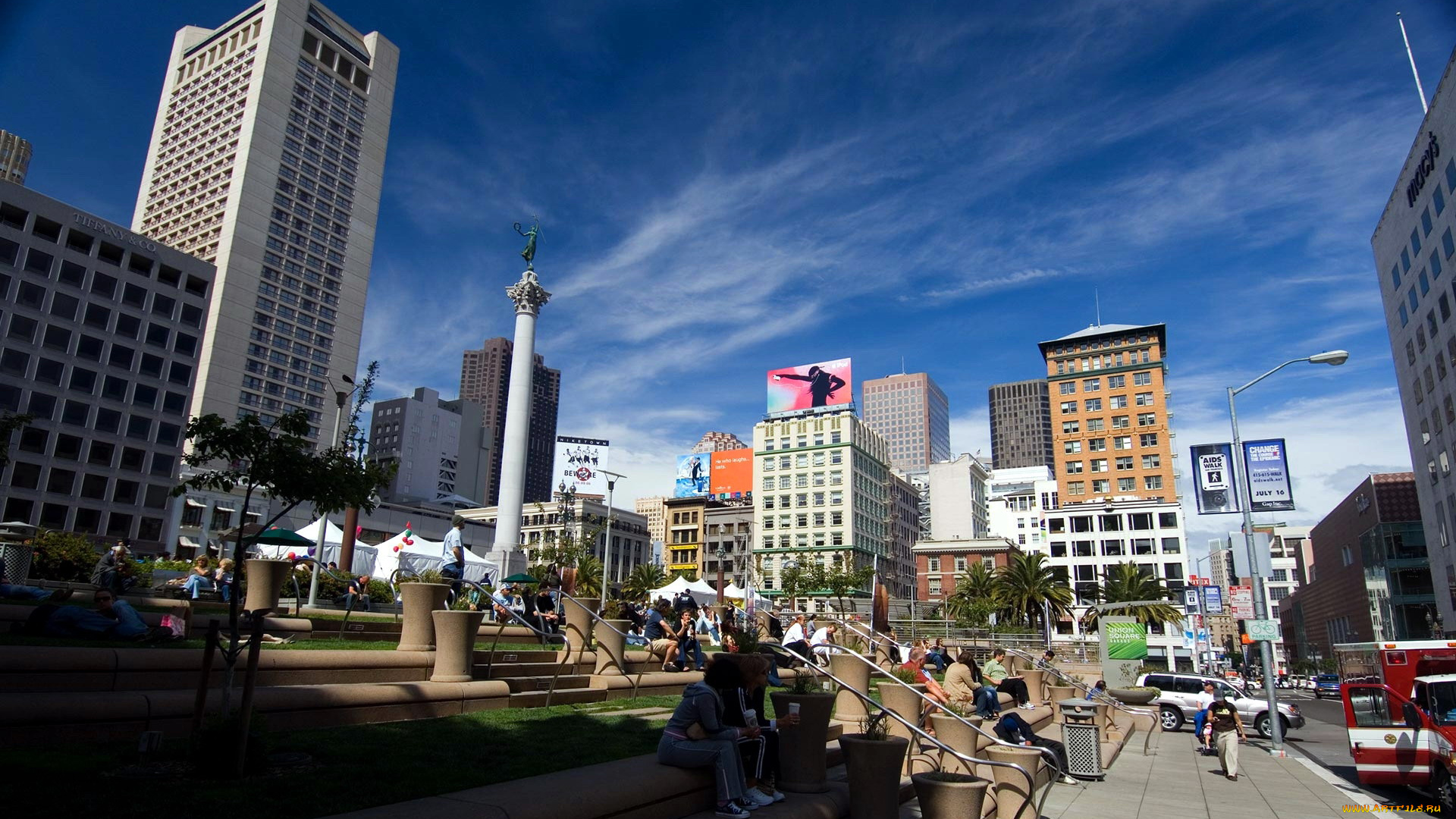 города, сан-франциско, , сша, памятник, дома, улица