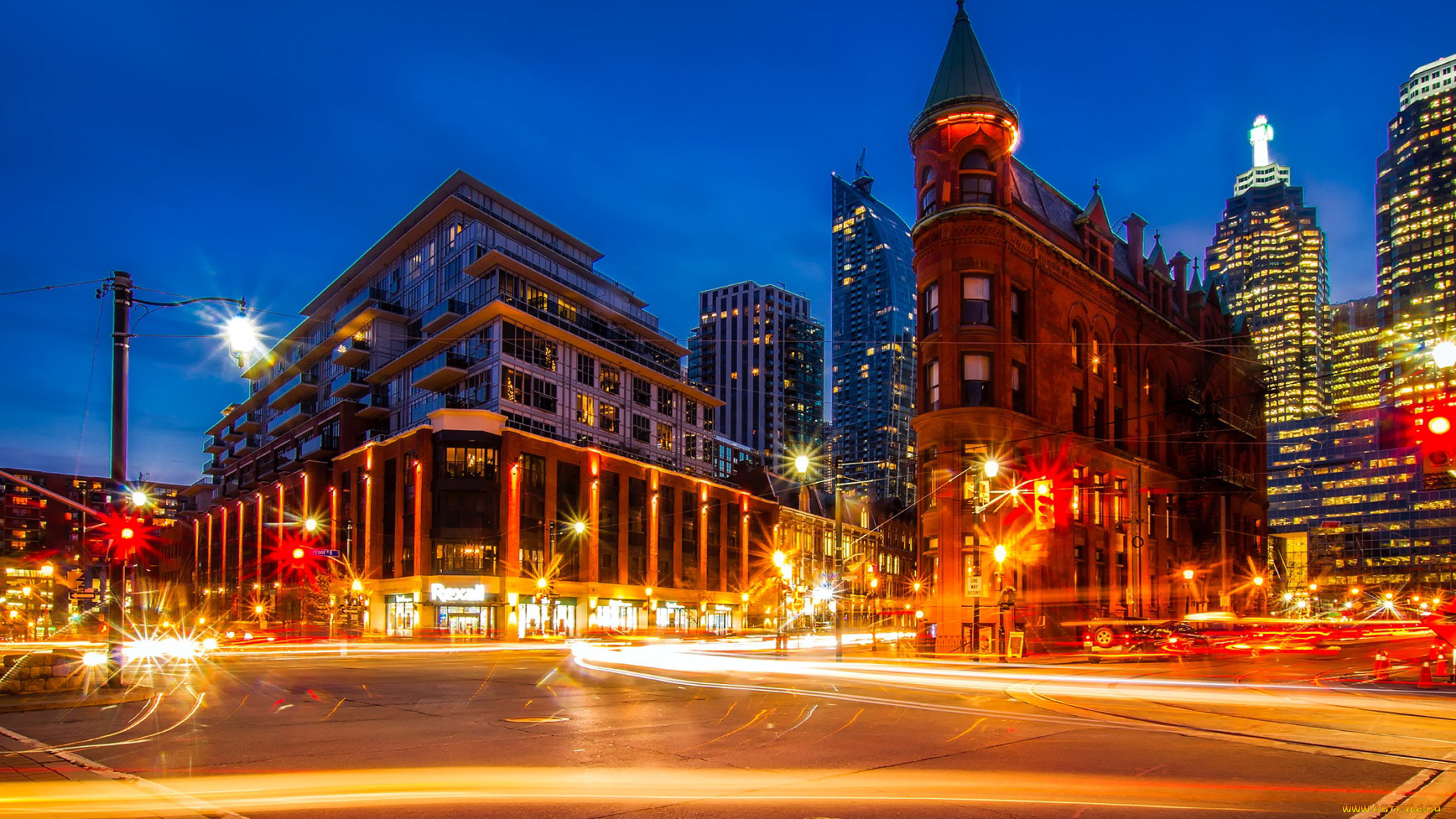 города, торонто, , канада, фонари, вечер