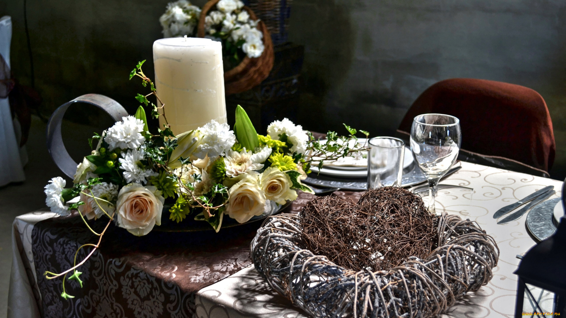 интерьер, декор, , отделка, , сервировка, приборы, цветы, свеча