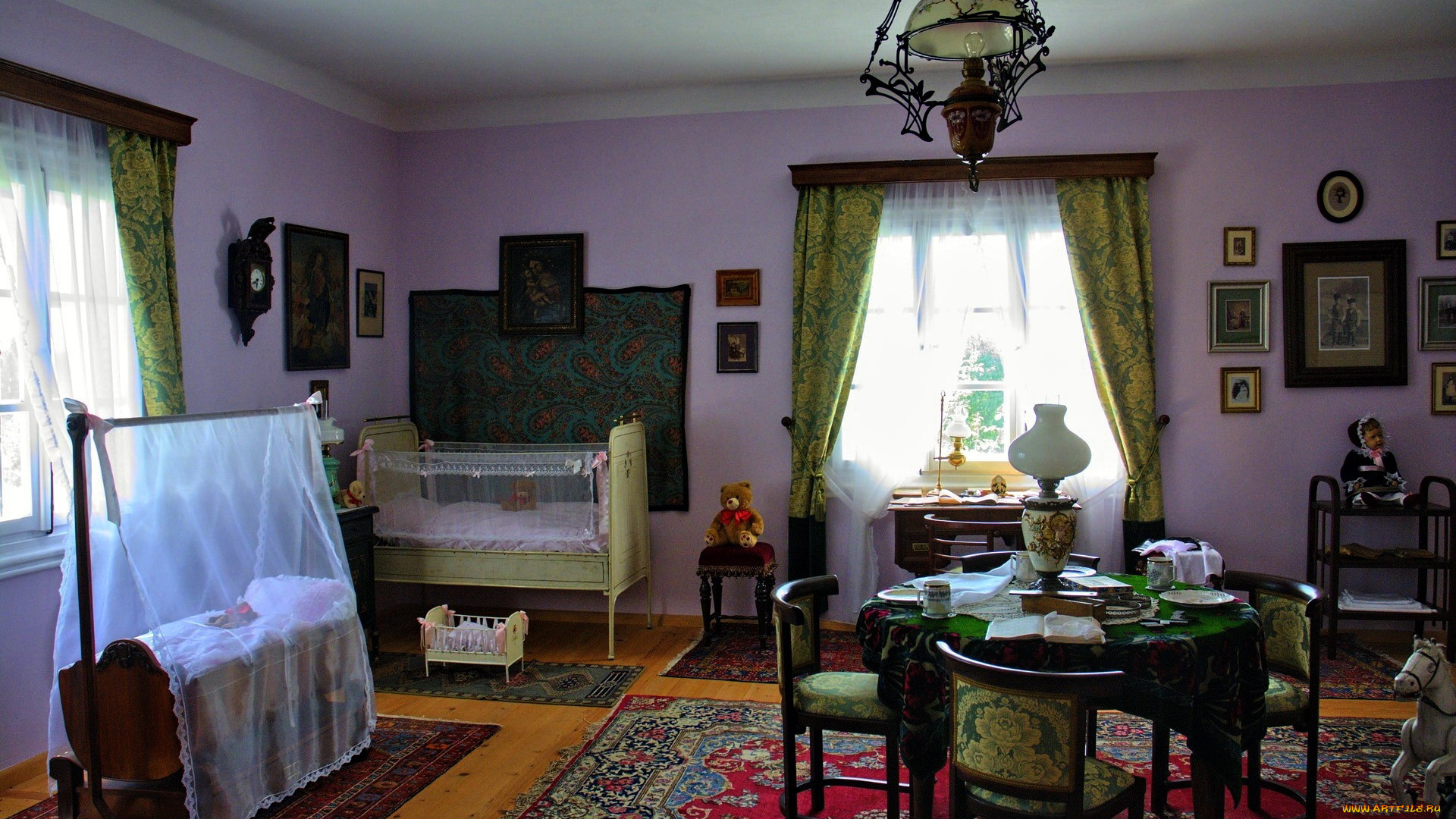 интерьер, детская, комната, кровать, игрушки, колыбель