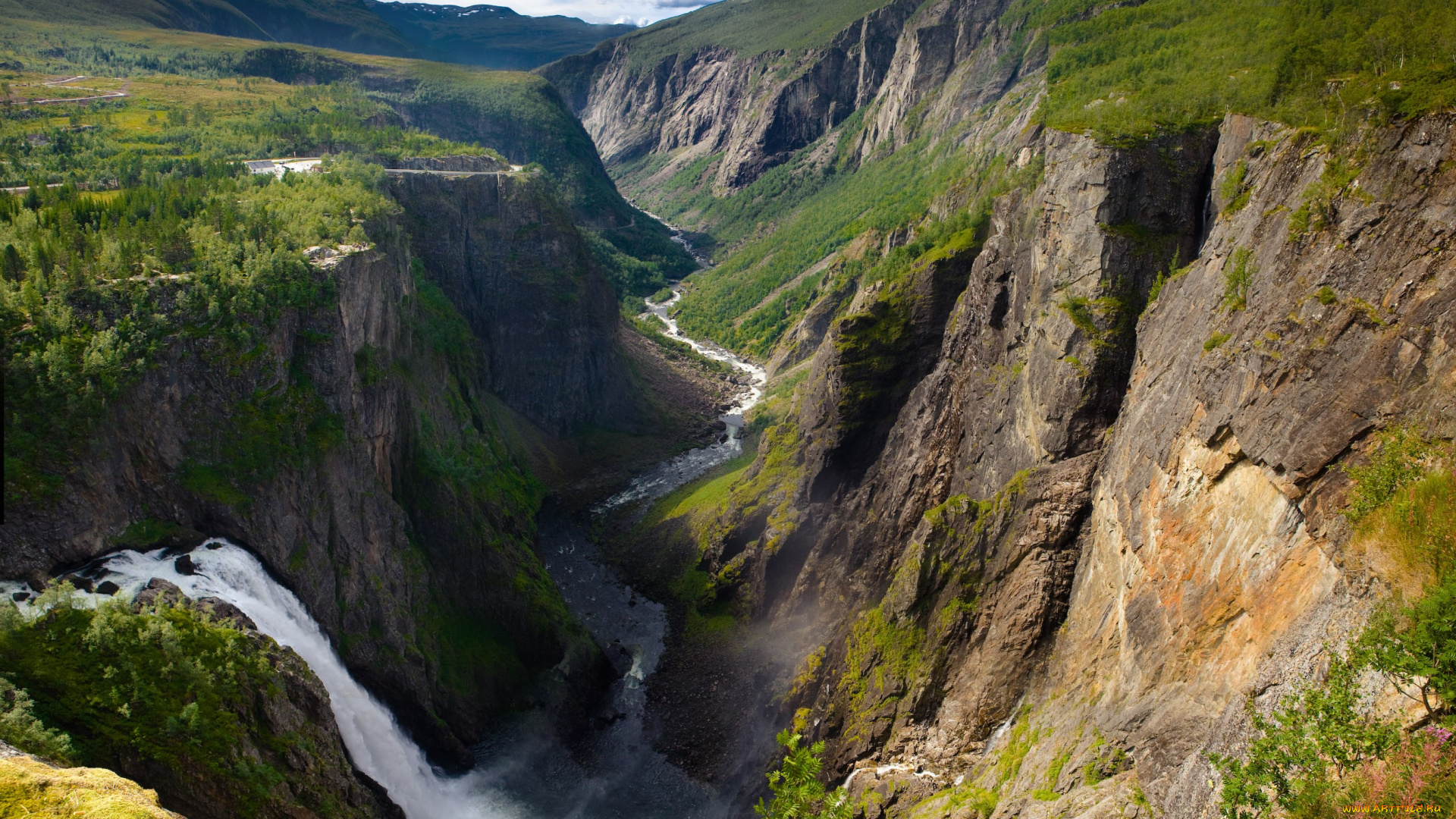 природа, водопады, горы, ущелье, вода