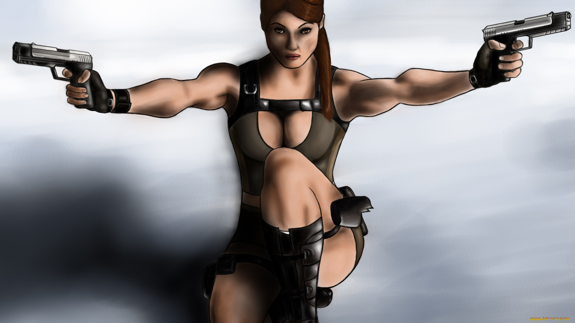 рисованное, комиксы, пистолет, взгляд, фон, девушка