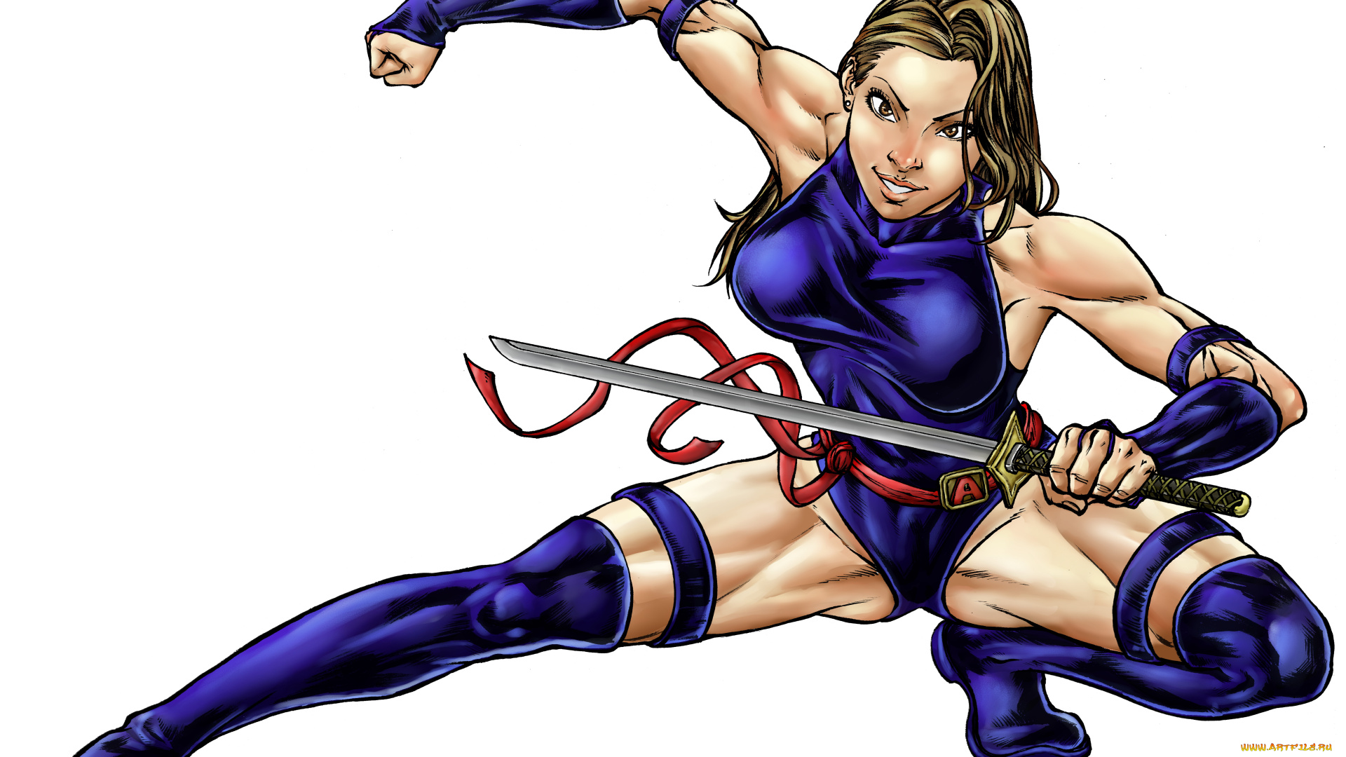 рисованное, комиксы, униформа, меч, взгляд, девушка, фон