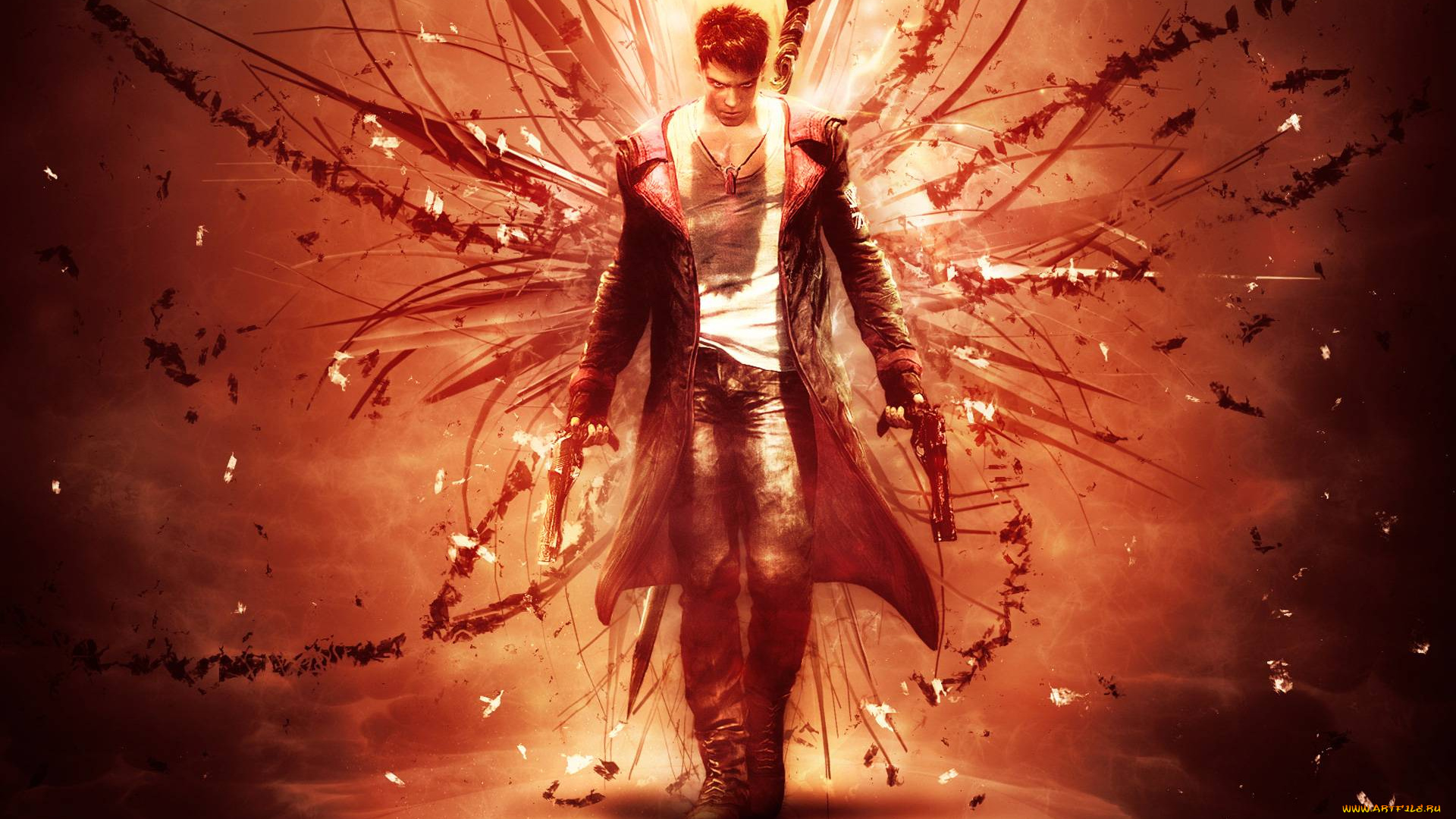 видео, игры, devil, may, cry, парень, пистолеты, пальто, свет