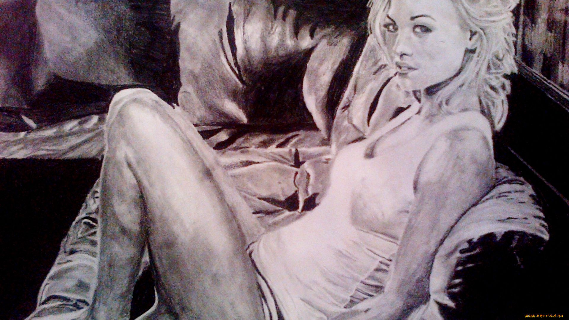 yvonne, strahovski, рисованное, люди, девушка, фон, взгляд