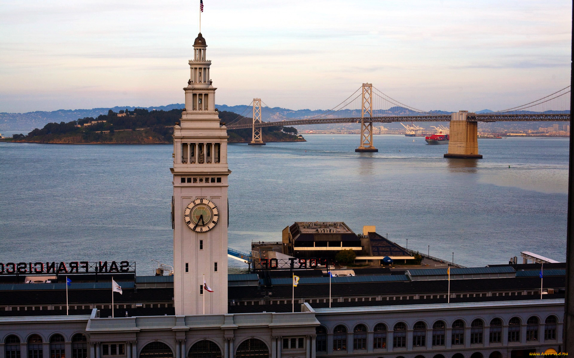 города, сан-франциско, , сша, часы, башня, мост