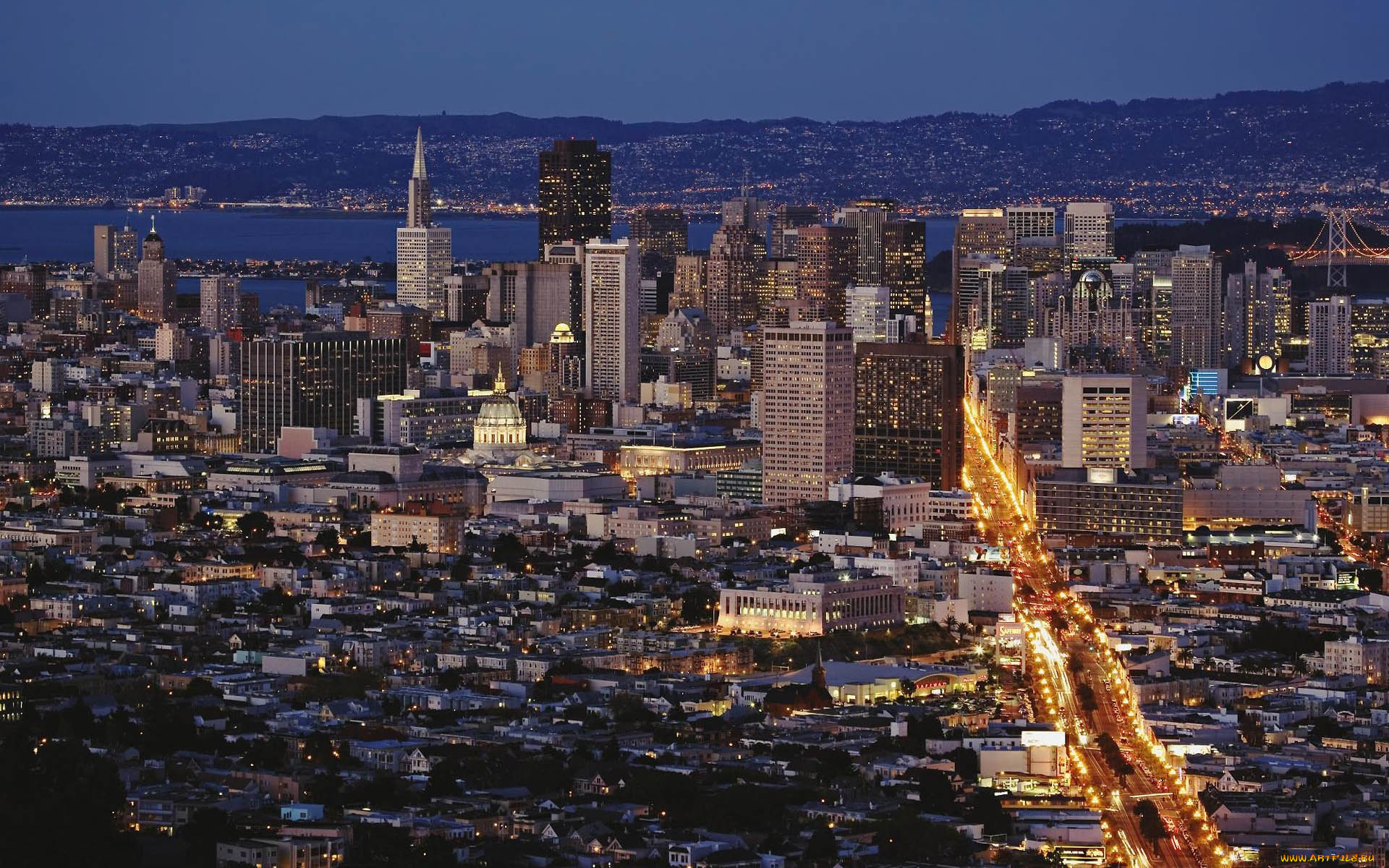 города, сан-франциско, , сша, освещение, вечер, панорама