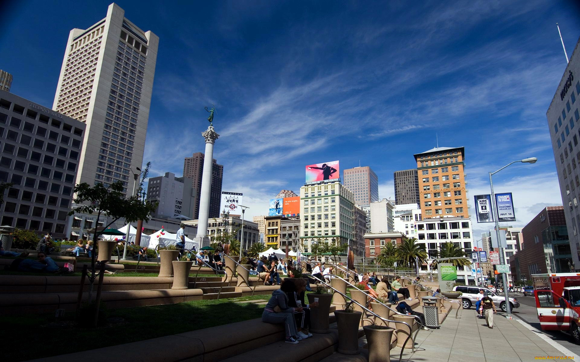 города, сан-франциско, , сша, памятник, дома, улица