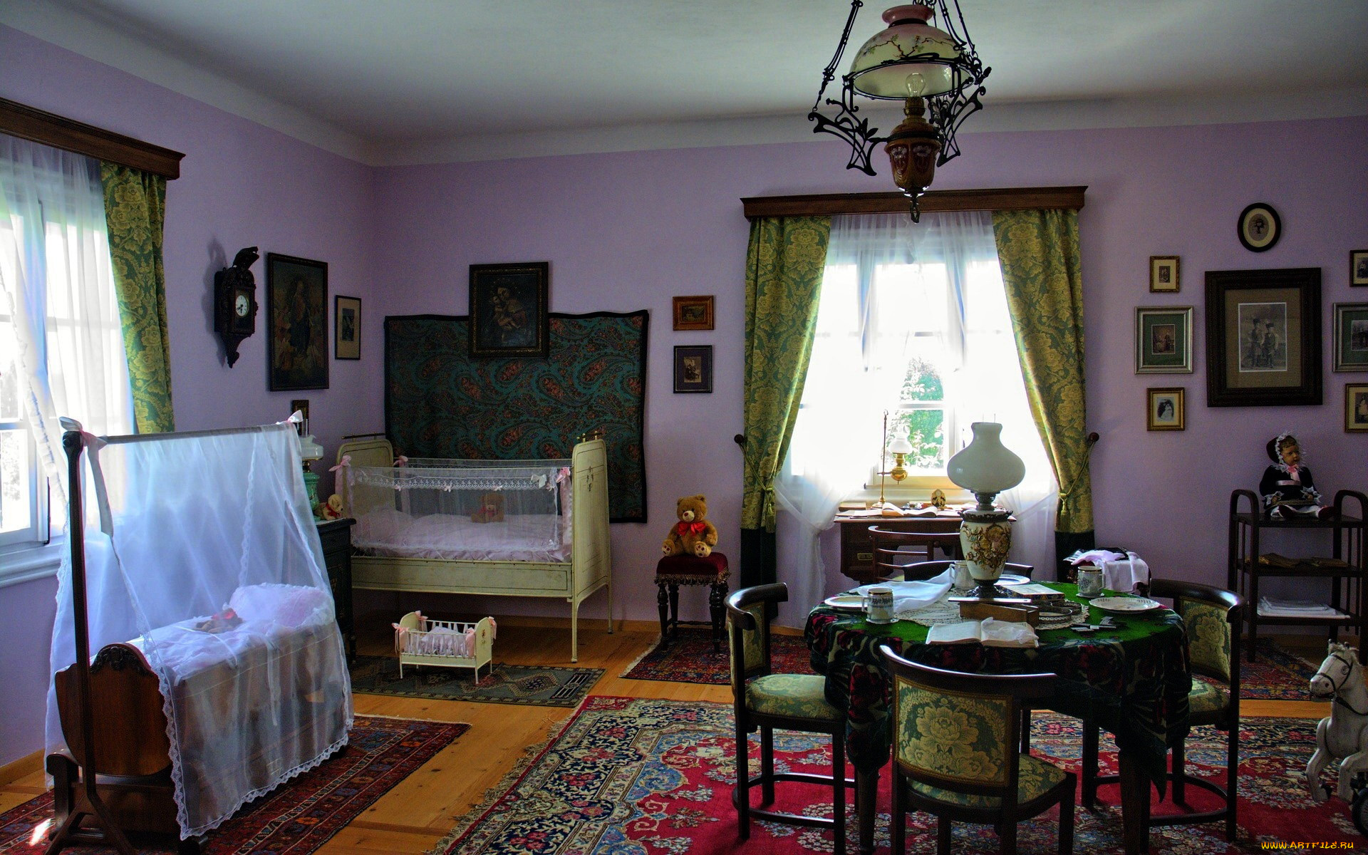 интерьер, детская, комната, кровать, игрушки, колыбель