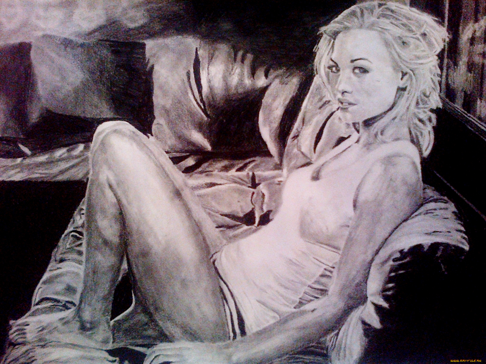 yvonne, strahovski, рисованное, люди, девушка, фон, взгляд