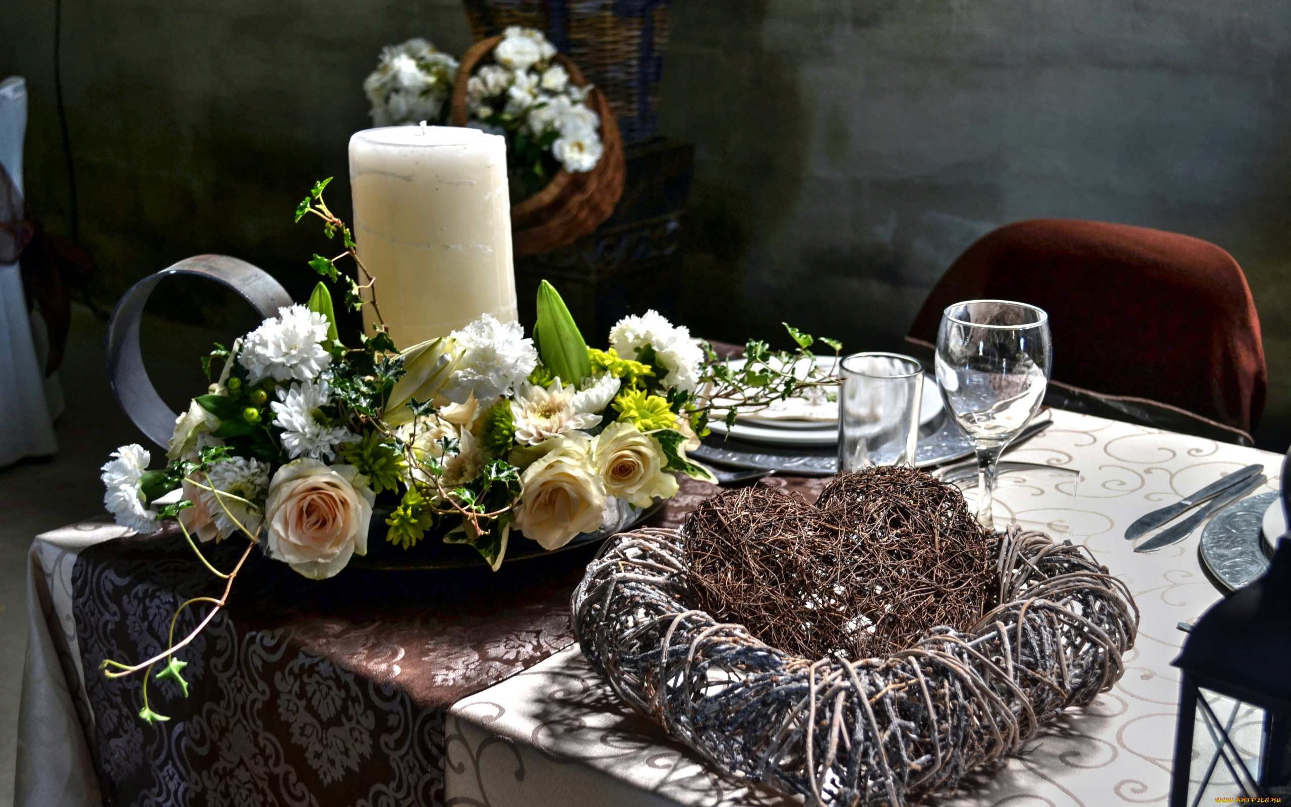интерьер, декор, , отделка, , сервировка, приборы, цветы, свеча