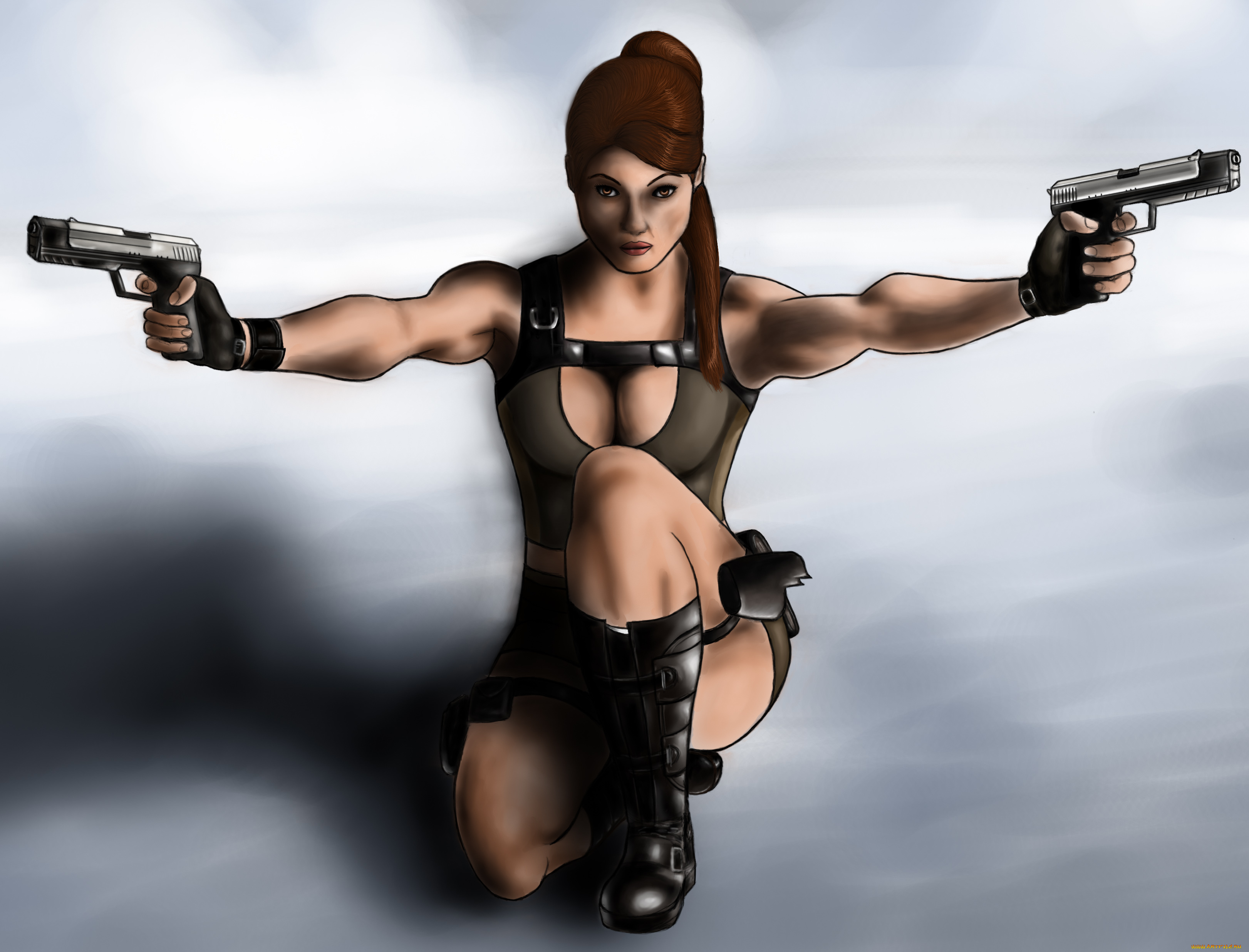 рисованное, комиксы, пистолет, взгляд, фон, девушка